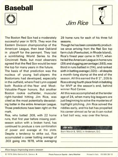 1977-79 Sportscaster Series 38 #38-10 Jim Rice Back