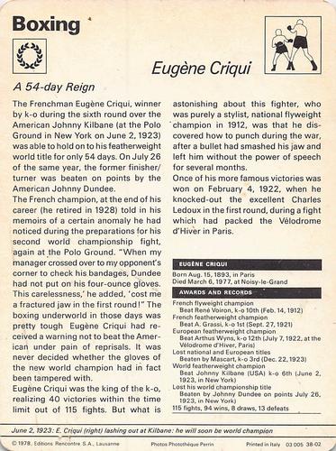 1977-79 Sportscaster Series 38 #38-02 Eugene Criqui Back