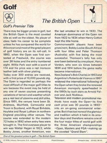 1977-79 Sportscaster Series 38 #38-05 The British Open Back