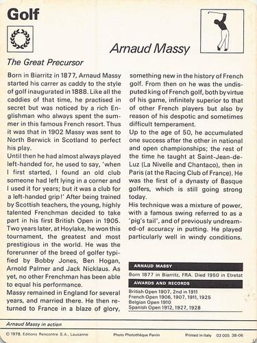 1977-79 Sportscaster Series 38 #38-06 Arnaud Massy Back