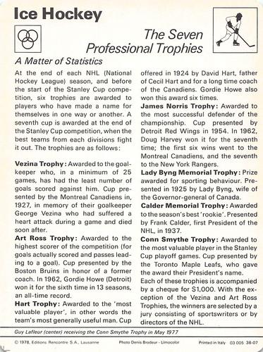 1977-79 Sportscaster Series 38 #38-07 The Seven Professional Trophies Back