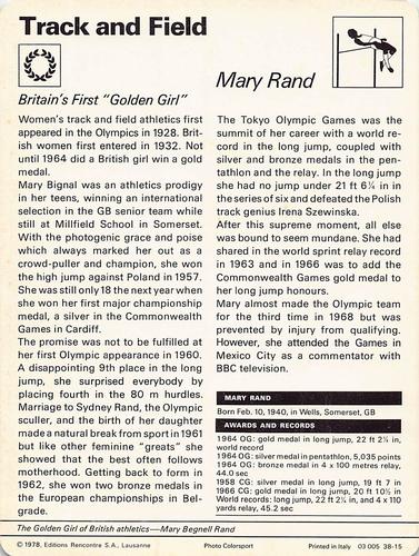 1977-79 Sportscaster Series 38 #38-15 Mary Rand Back