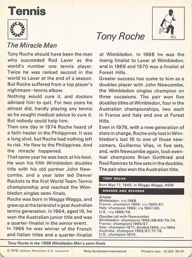 1977-79 Sportscaster Series 38 #38-20 Tony Roche Back