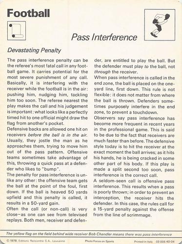 1977-79 Sportscaster Series 40 #40-04 Pass Interference Back