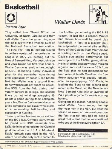 1977-79 Sportscaster Series 40 #40-09 Walter Davis Back