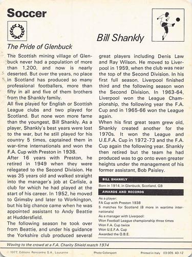 1977-79 Sportscaster Series 40 #40-12 Bill Shankly Back
