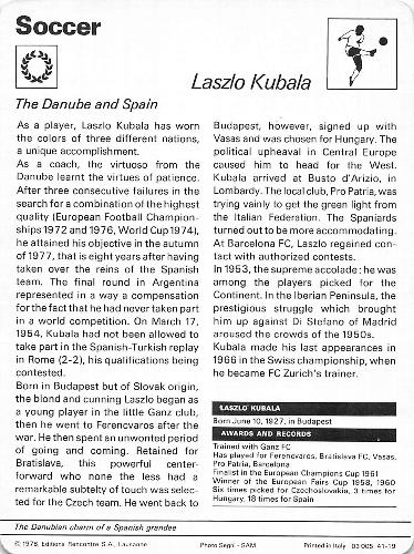 1977-79 Sportscaster Series 41 #41-19 Laszlo Kubala Back