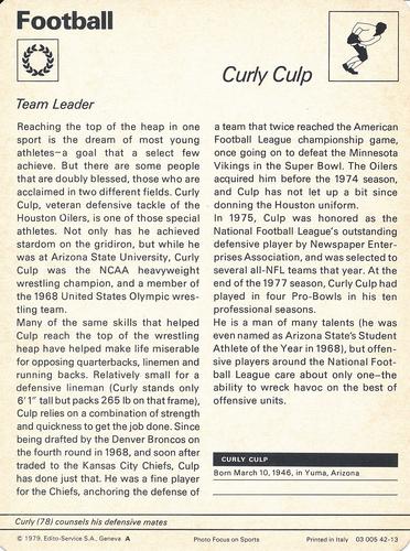 1977-79 Sportscaster Series 42 #42-13 Curley Culp Back