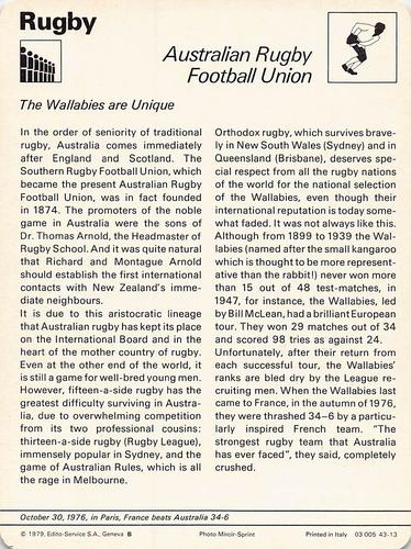 1977-79 Sportscaster Series 43 #43-13 Australian Rugby Football Union Back