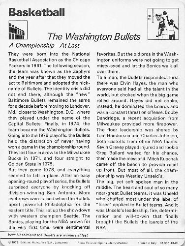 1977-79 Sportscaster Series 43 #43-01 The Washington Bullets Back
