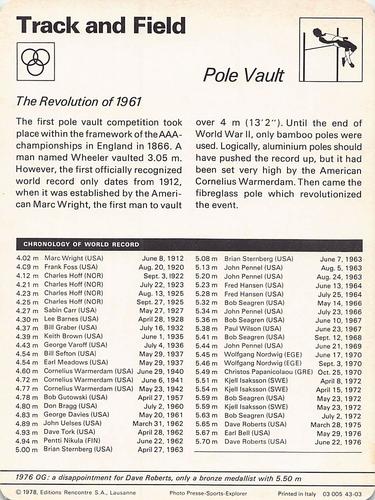 1977-79 Sportscaster Series 43 #43-03 Pole Vault Back