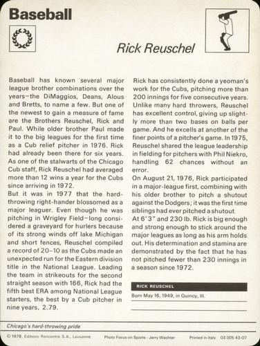 1977-79 Sportscaster Series 43 #43-07 Rick Reuschel Back