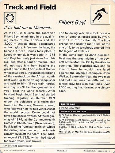 1977-79 Sportscaster Series 44 #44-13 Filbert Bayi Back