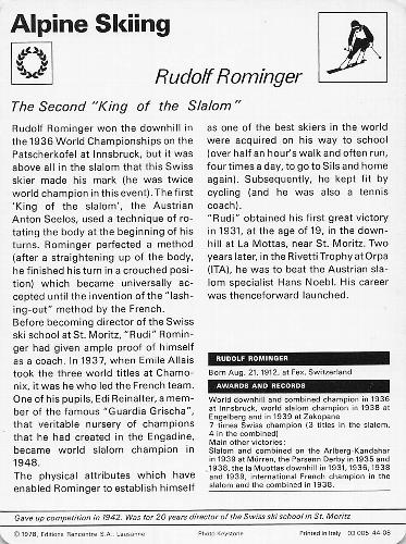 1977-79 Sportscaster Series 44 #44-08 Rudolf Rominger Back