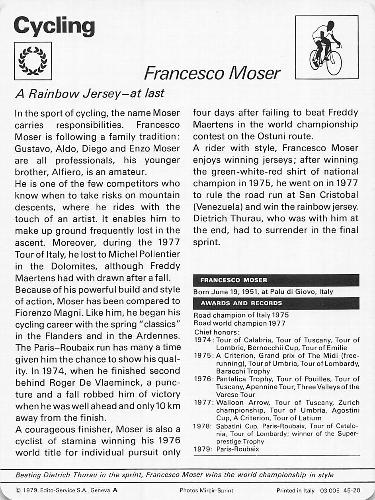 1977-79 Sportscaster Series 45 #45-20 Francesco Moser Back