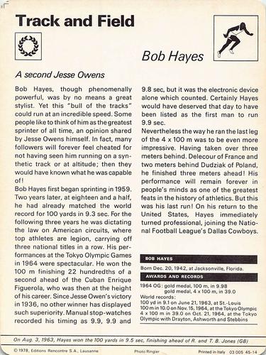 1977-79 Sportscaster Series 45 #45-14 Bob Hayes Back