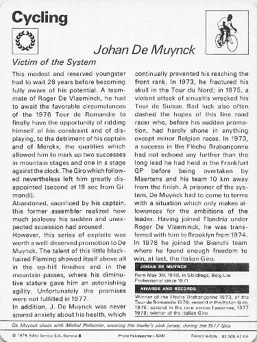 1977-79 Sportscaster Series 47 #47-04 Johan De Muynck Back