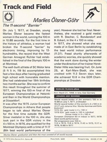 1977-79 Sportscaster Series 47 #47-08 Marlies Olsner-Gohr Back