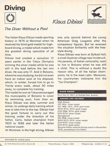 1977-79 Sportscaster Series 47 #47-15 Klaus Dibiasi Back