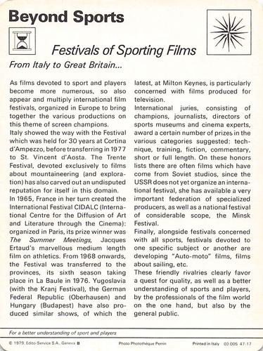 1977-79 Sportscaster Series 47 #47-17 Festivals of Sporting Films Back
