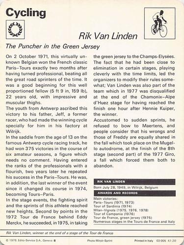 1977-79 Sportscaster Series 47 #47-20 Rik Van Linden Back