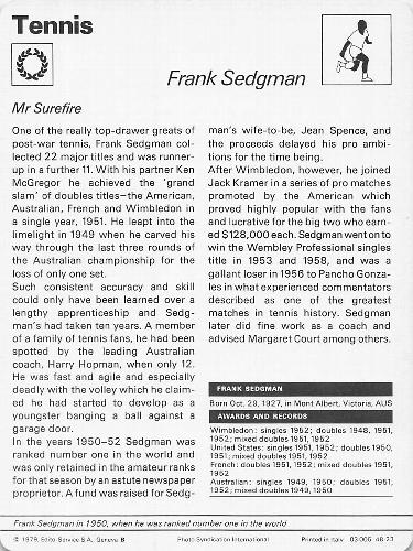 1977-79 Sportscaster Series 48 #48-23 Frank Sedgman Back