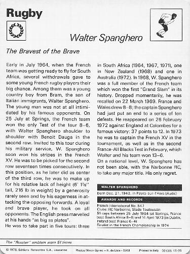 1977-79 Sportscaster Series 48 #48-05 Walter Spanghero Back