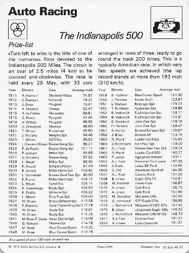 1977-79 Sportscaster Series 49 #49-03 The Indianapolis 500 Back