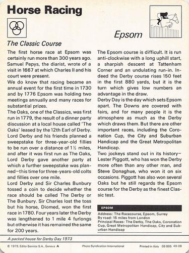 1977-79 Sportscaster Series 49 #49-08 Epsom Back