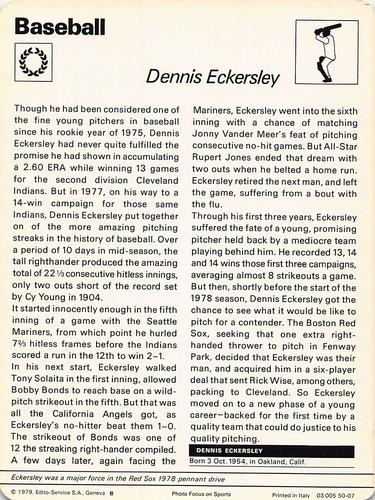 1977-79 Sportscaster Series 50 #50-07 Dennis Eckersley Back