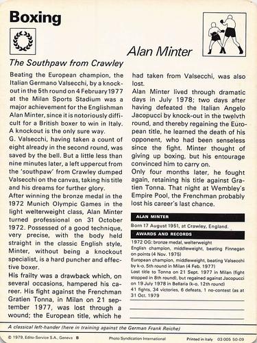 1977-79 Sportscaster Series 50 #50-09 Alan Minter Back