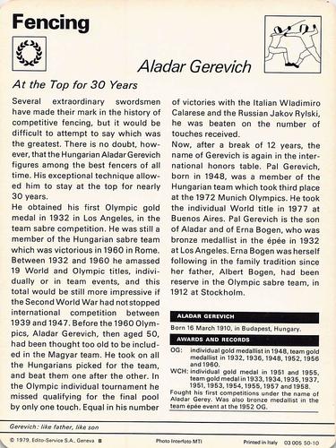 1977-79 Sportscaster Series 50 #50-10 Aladar Gerevich Back