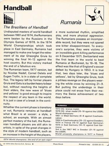 1977-79 Sportscaster Series 50 #50-15 Rumania Back