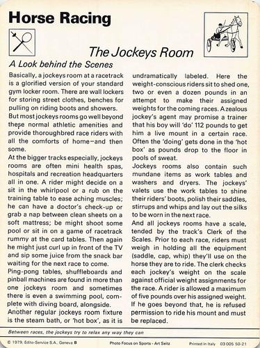 1977-79 Sportscaster Series 50 #50-21 The Jockeys Room Back