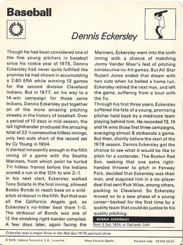 1977-79 Sportscaster Series 50 #50-07 Dennis Eckersley Back