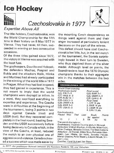 1977-79 Sportscaster Series 51 #51-01 Czechoslovakia in 1977 Back