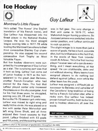 1977-79 Sportscaster Series 51 #51-18 Guy Lafleur Back
