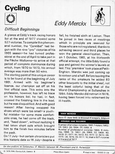 1977-79 Sportscaster Series 51 #51-05 Eddy Merckx Back