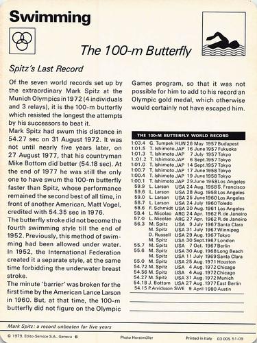 1977-79 Sportscaster Series 51 #51-09 The 100m Butterfly Back