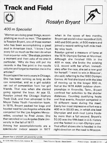 1977-79 Sportscaster Series 51 #51-13 Rosalyn Bryant Back