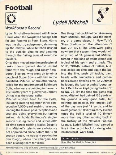1977-79 Sportscaster Series 52 #52-13 Lydell Mitchell Back