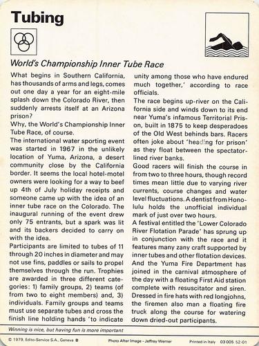 1977-79 Sportscaster Series 52 #52-01 World's Championship Inner Tube Race Back