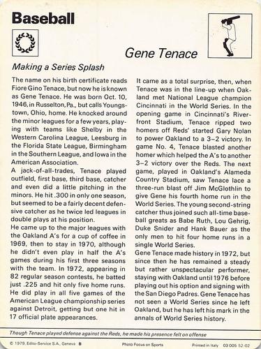 1977-79 Sportscaster Series 52 #52-02 Gene Tenace Back