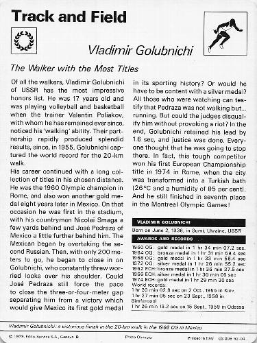 1977-79 Sportscaster Series 52 #52-04 Vladimir Golubnichy Back