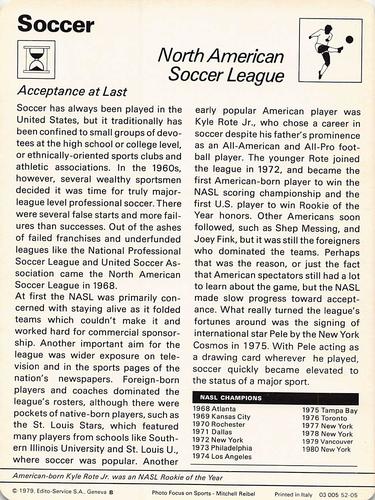 1977-79 Sportscaster Series 52 #52-05 North American Soccer League Back