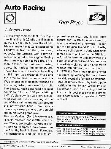 1977-79 Sportscaster Series 52 #52-17 Tom Pryce Back