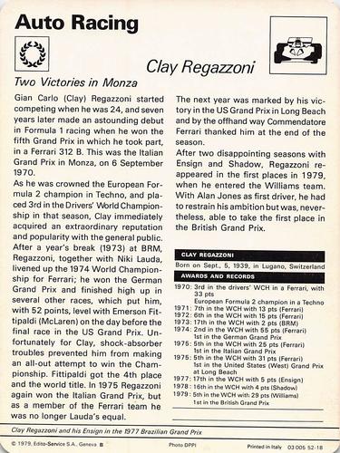 1977-79 Sportscaster Series 52 #52-18 Clay Regazzoni Back