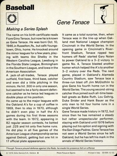 1977-79 Sportscaster Series 52 #52-02 Gene Tenace Back