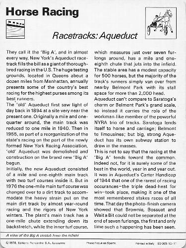 1977-79 Sportscaster Series 52 #52-11 Racetracks: Aqueduct Back