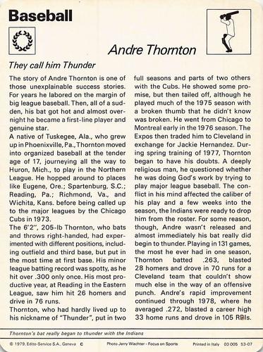 1977-79 Sportscaster Series 53 #53-07 Andre Thornton Back